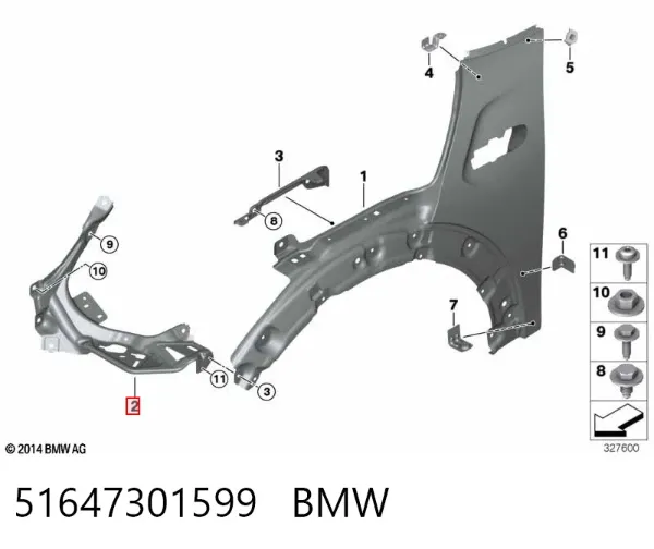 Soporte de fijación del faro delantero izquierdo 51647301599 BMW