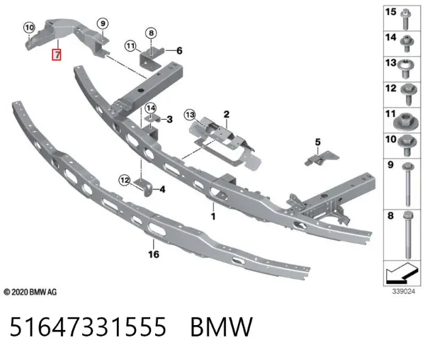 Soporte de fijación del faro delantero izquierdo 51647331555 BMW
