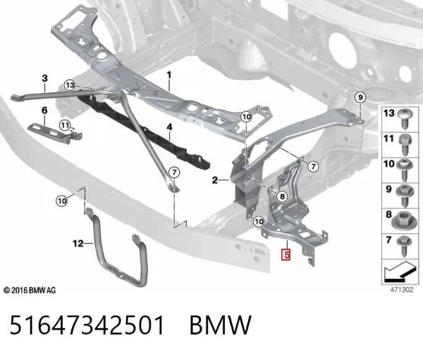 Soporte de fijación del faro delantero izquierdo 51647342501 BMW