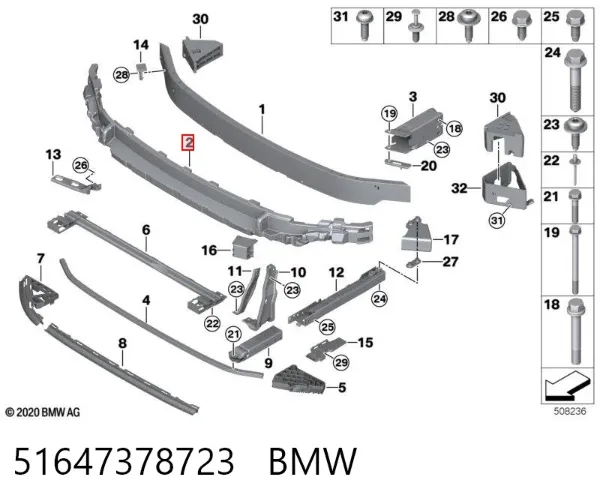 Absorbedor del parachoques delantero 51647378723 BMW