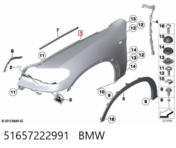 Aleta delantera izquierda 51657222991 BMW