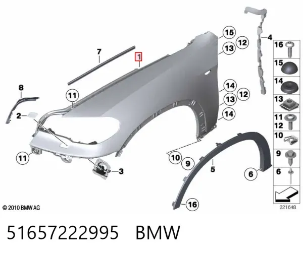 Aleta delantera izquierda 51657222995 BMW