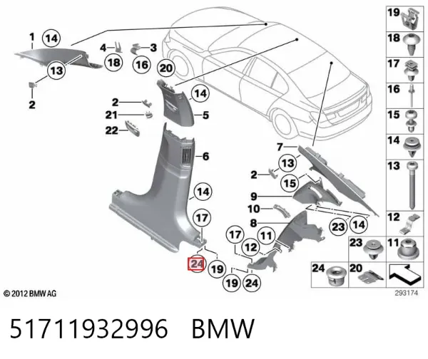 Clip de sujeción de moldura de estribo 51711932996 BMW