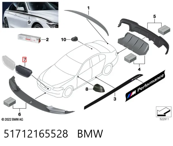 Rejilla derecha del radiador 51712165528 BMW