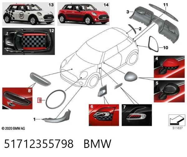 Moldura del faro derecho 51712355798 BMW
