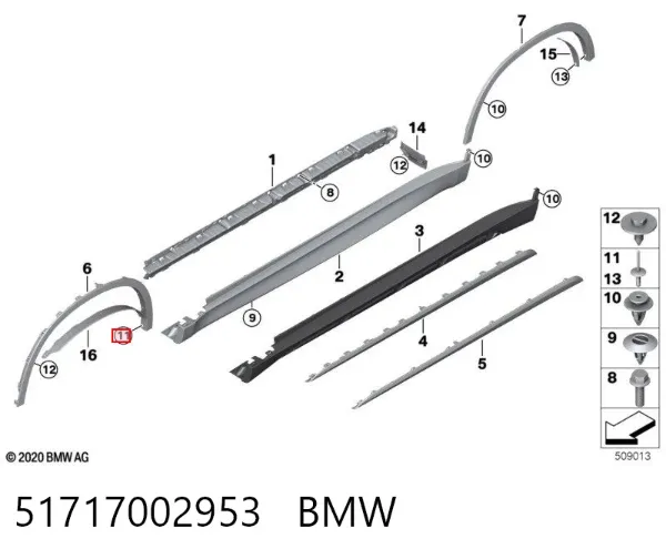 Clip de fijación del guardabarros delantero 51717002953 BMW