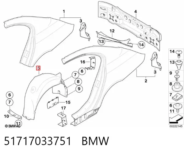 Guardabarros interior izquierdo trasero 51717033751 BMW