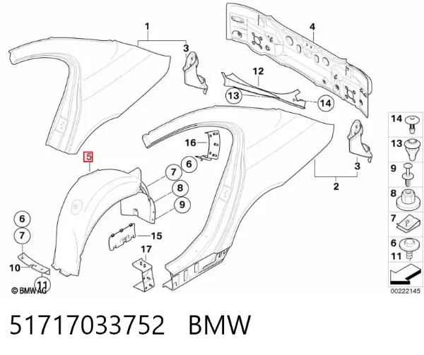 Guardalodo interior derecho, aleta trasera 51717033752 BMW