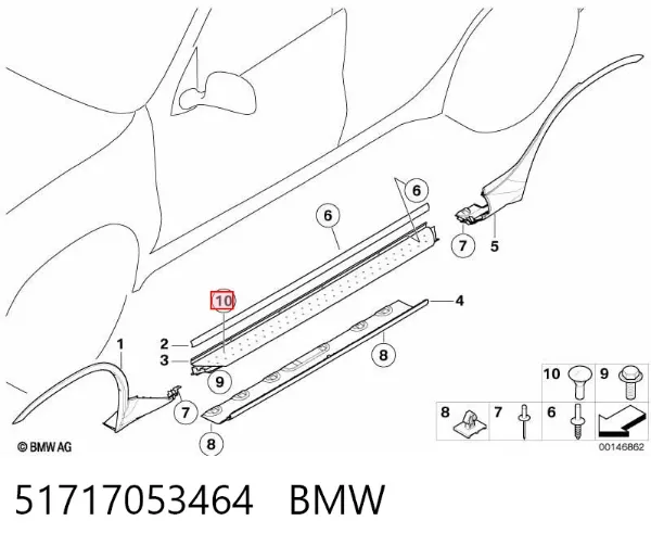 Clip de sujeción de moldura de estribo 51717053464 BMW