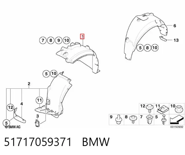 Paso de rueda delantero izquierdo trasero 51717059371 BMW