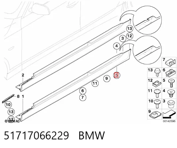 Clip de sujeción de moldura de estribo 51717066229 BMW