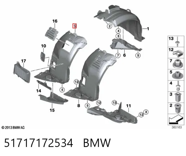 Guardalodos interior delantero derecho 51717172534 BMW