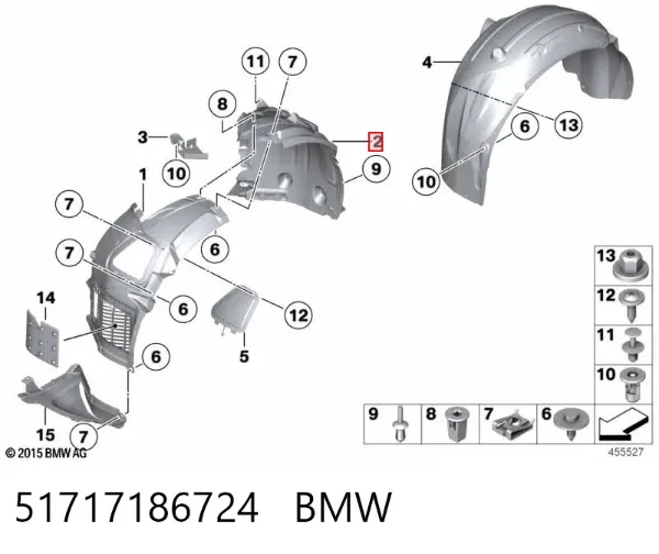 Guardabarros interior trasero derecho del guardafango delantero 51717186724 BMW