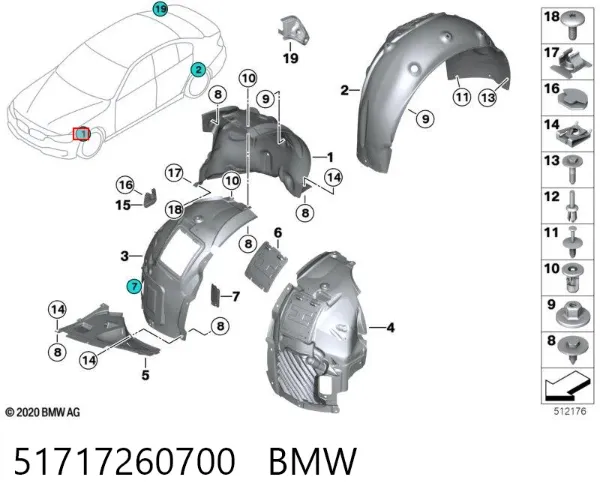 Guardabarros interior trasero derecho del guardafango delantero 51717260700 BMW