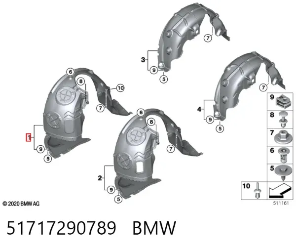 Guardalodos interior izquierdo, guardafango delantero 51717290789 BMW