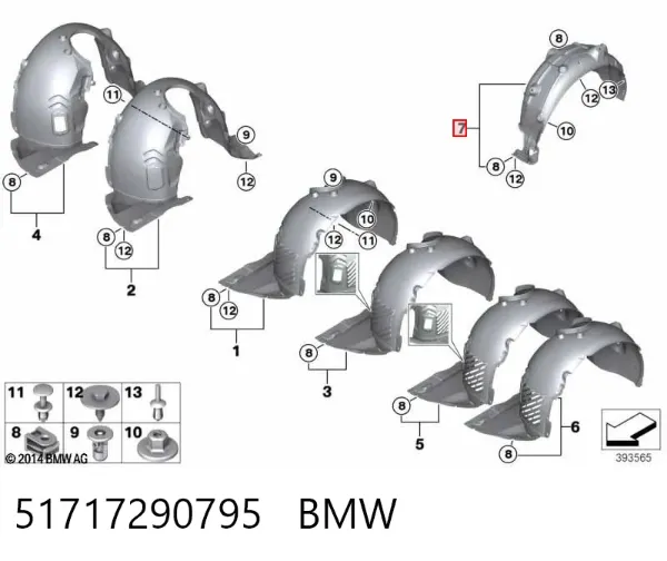 Guardabarros interior izquierdo trasero 51717290795 BMW