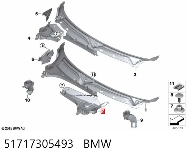 Rejilla izquierda de limpiaparabrisas 51717305493 BMW