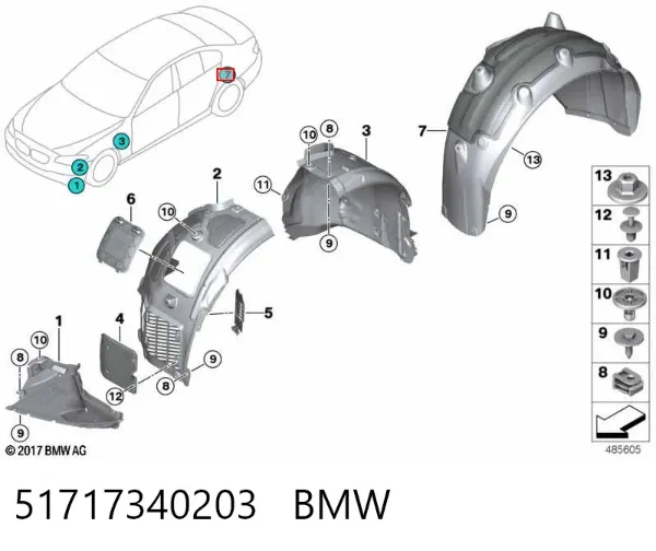 Guardabarros interior izquierdo trasero 51717340203 BMW