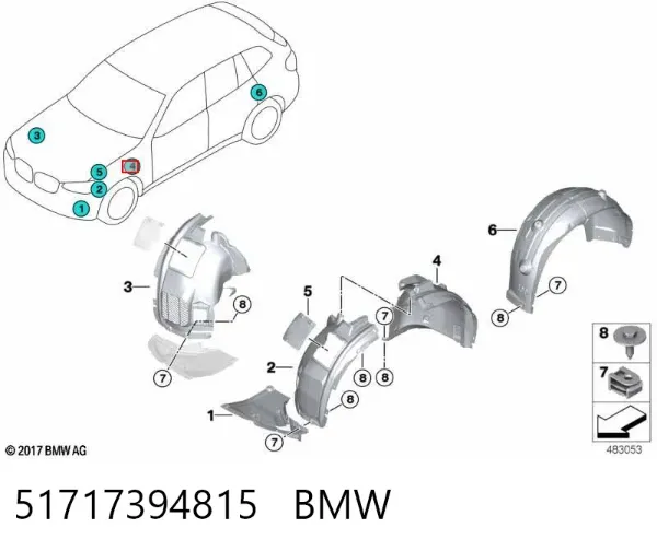 Paso de rueda delantero izquierdo trasero 51717394815 BMW