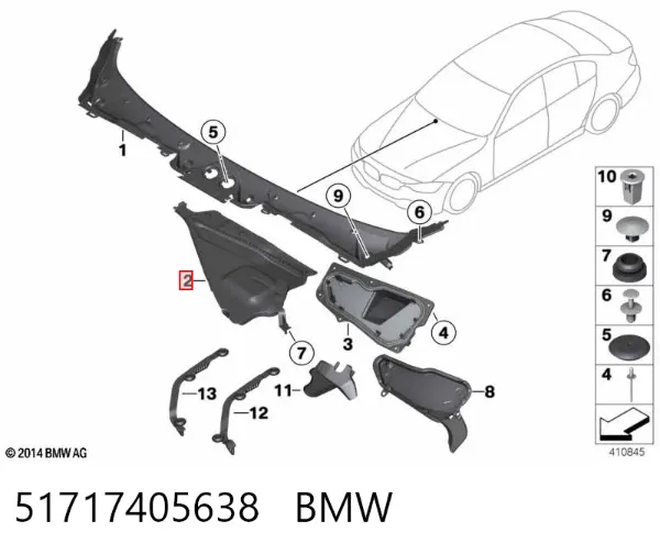 Rejilla izquierda de limpiaparabrisas 51717405638 BMW