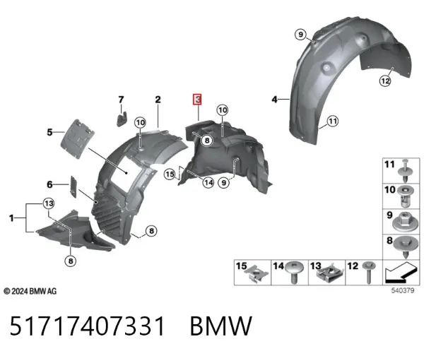 Paso de rueda delantero izquierdo trasero 51717407331 BMW