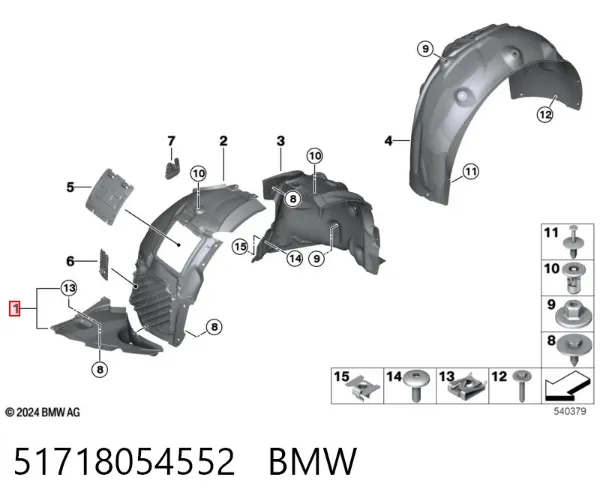 Protector derecho del parachoques delantero 51718054552 BMW