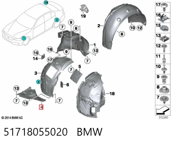 Protector derecho del parachoques delantero 51718055020 BMW