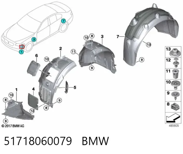 Guardalodos delantero izquierdo 51718060079 BMW
