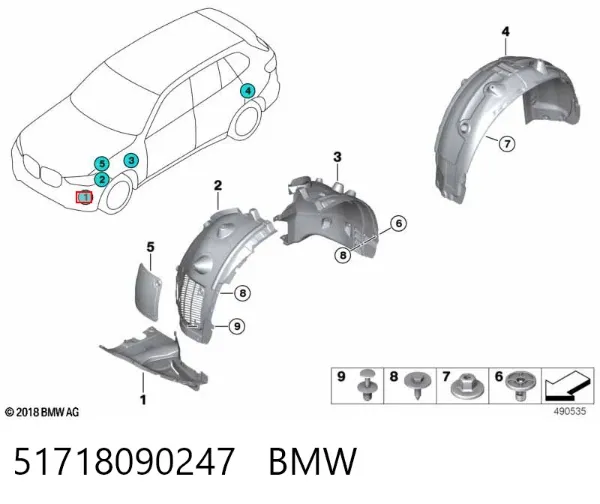 Tapa de guardabarros delantero izquierdo 51718090247 BMW