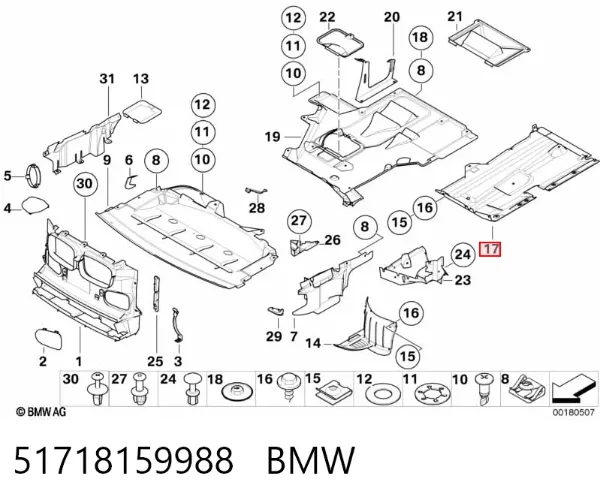 Protección inferior derecha 51718159988 BMW