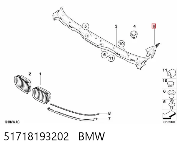 Tapa de rejilla de faro antiniebla delantero derecho 51718193202 BMW