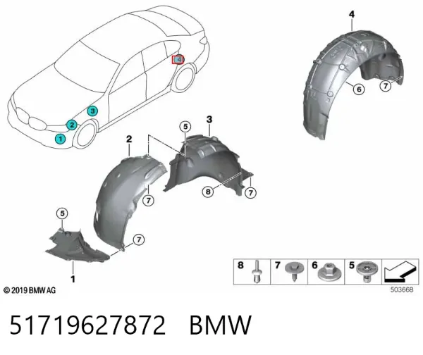 Guardalodo interior derecho, aleta trasera 51719627872 BMW