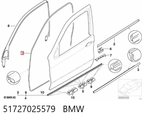Junta de puerta delantera (en la carrocería) 51727025579 BMW