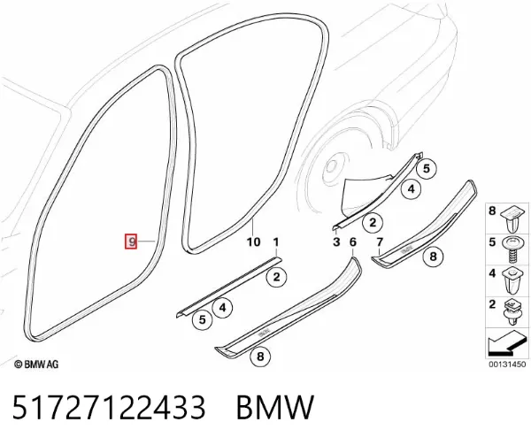 Junta de puerta delantera (en la carrocería) 51727122433 BMW
