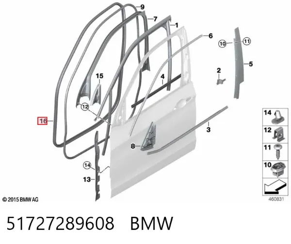 Junta de puerta delantera (en la carrocería) 51727289608 BMW