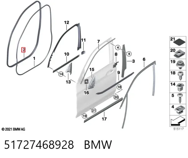 Junta de puerta delantera (en la carrocería) 51727468928 BMW