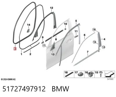 Junta de puerta delantera (en la carrocería) BMW 51727497912