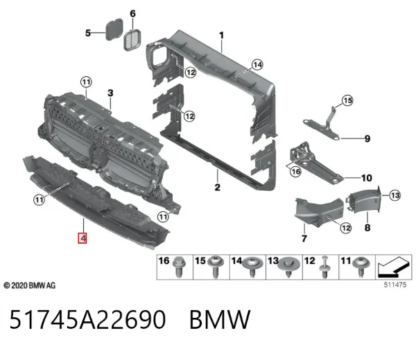 Persiana del radiador 51745A22690 BMW