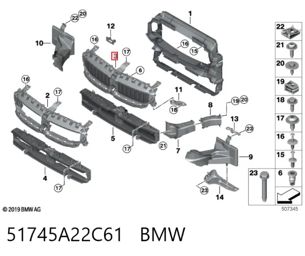 Persiana del radiador 51745A22C61 BMW