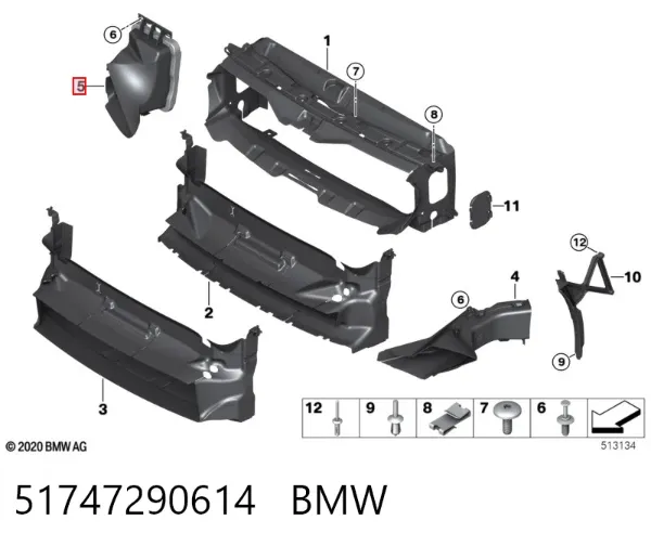 Deflector de aire del radiador derecho 51747290614 BMW
