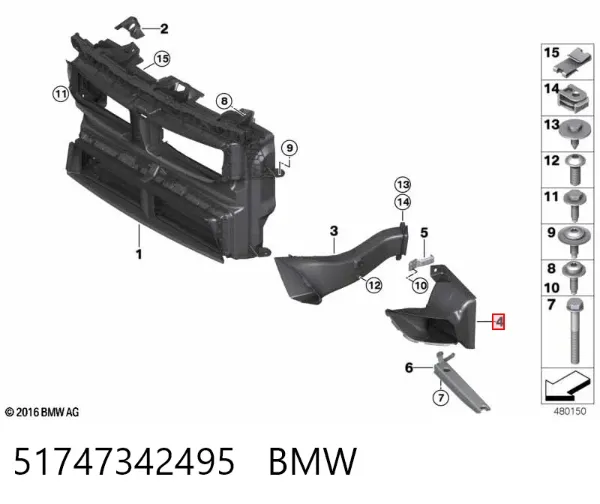 Deflector de aire del radiador izquierdo 51747342495 BMW