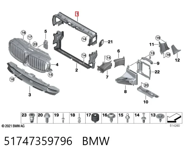 Deflector de aire superior del radiador 51747359796 BMW