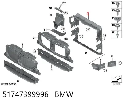 Deflector de aire superior del radiador BMW 51747399996