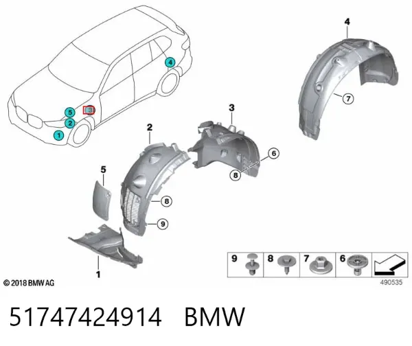 Guardabarros interior trasero derecho del guardafango delantero 51747424914 BMW