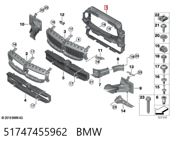 Deflector de aire del radiador 51747455962 BMW