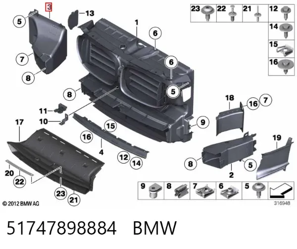 Deflector de aire del radiador derecho 51747898884 BMW