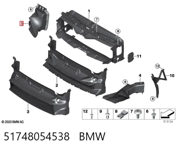 Deflector de aire del radiador derecho 51748054538 BMW