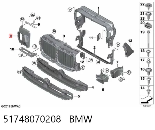 Deflector de aire del radiador 51748070208 BMW