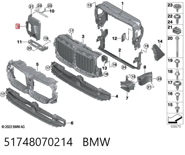 Deflector de aire del radiador derecho 51748070214 BMW