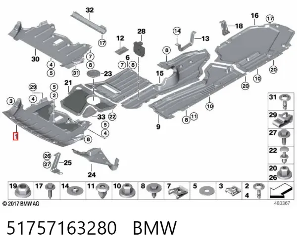 Protección motor / empotramiento 51757163280 BMW